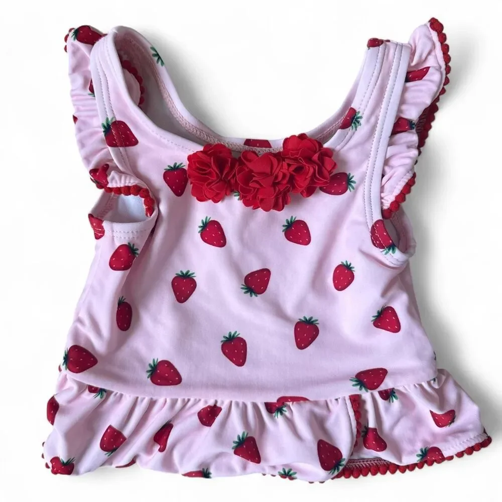 Little Me Strawberry 2-Piece Swimsuit Set 18M | Pink Ruffle Tankini | Girls